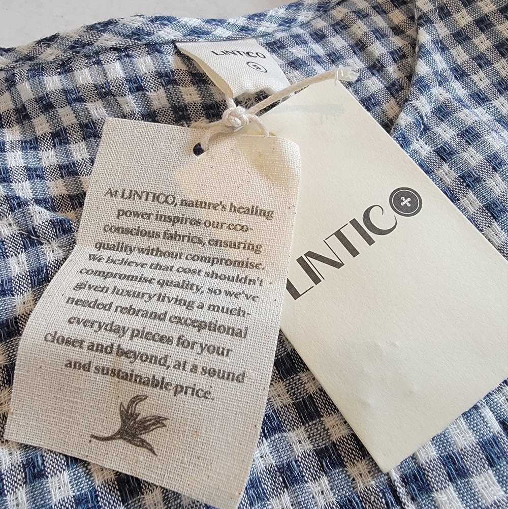 Lintico Caroline Linen Gingham Lagenlook Top Oversized Small NWT - Picture 2 of 16